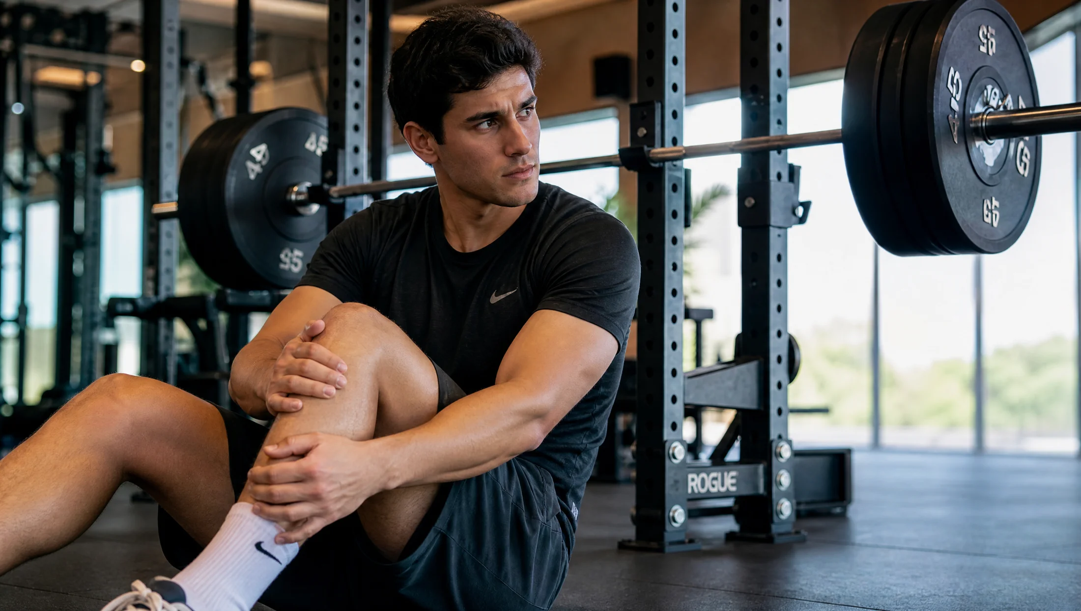 An active adult in a quiet recovery moment after training